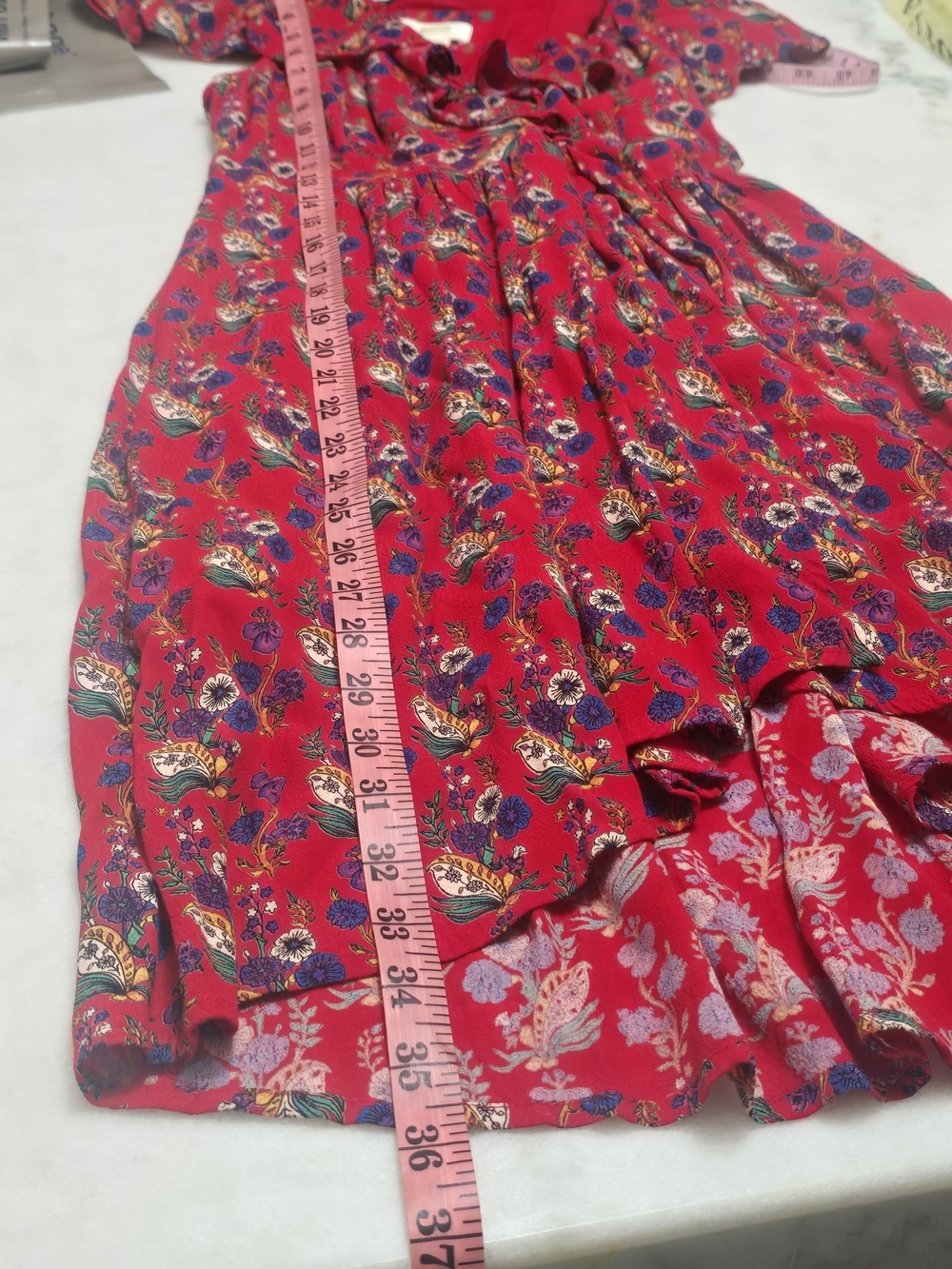 Red Floral Ruffle Wrap Mini Dress - Picture 6 of 8